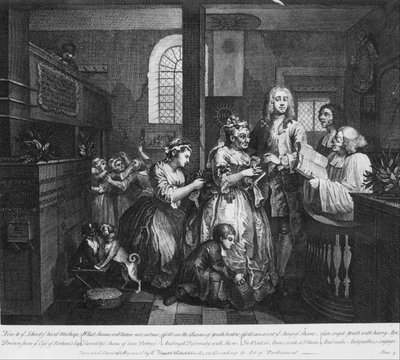 Der Werdegang eines Wüstlings, Platte 5, Verheiratet mit einer alten Jungfer von William Hogarth